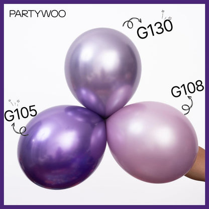 PartyWoo Metallic Purple Balloons 100 pcs 12 Inch Chrome Purple Latex Helium Balloons for Mardi Gras Graduation Wedding Baby Shower Anniversary Birthday Party Decorations Purple-G105