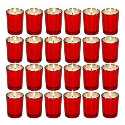 Soft Breeze 24PCS Red Mercury Glass Votive Candle for Wedding, Votive Candle for Christmas and Halloween Decorations,Red