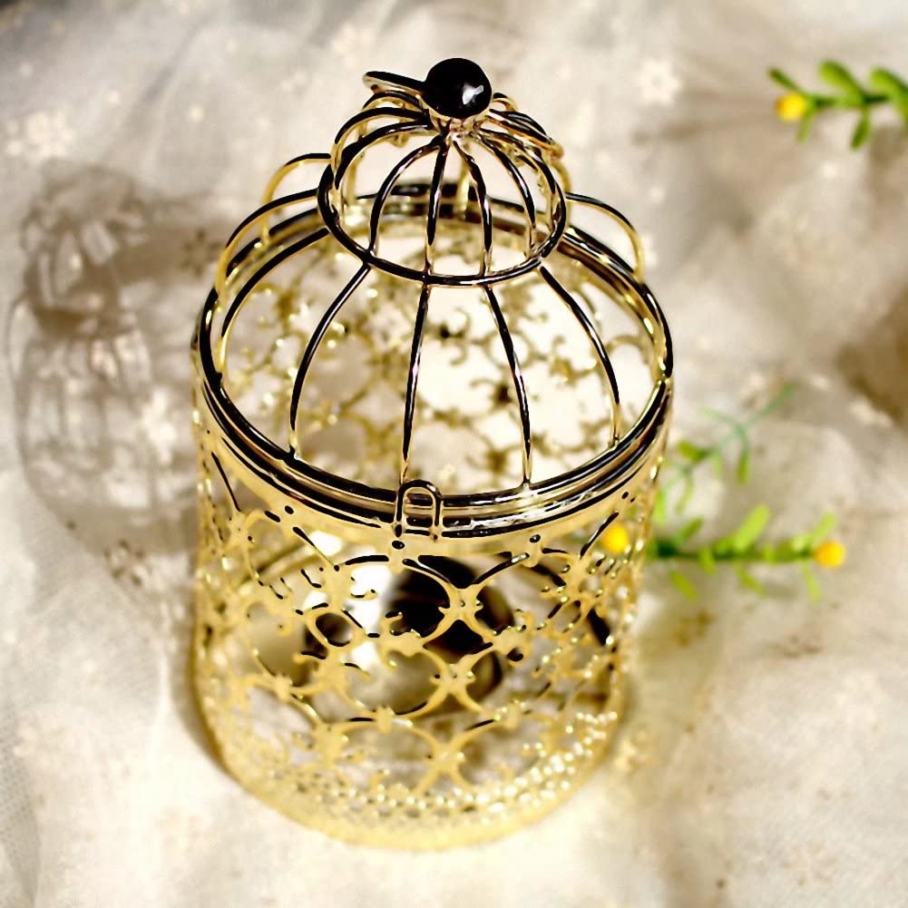 Metal Candle Holder Table Centerpiece Decorative Hollow Out Birdcage Iron Candlestick for Home Fireplace Wedding Holiday Decoration
