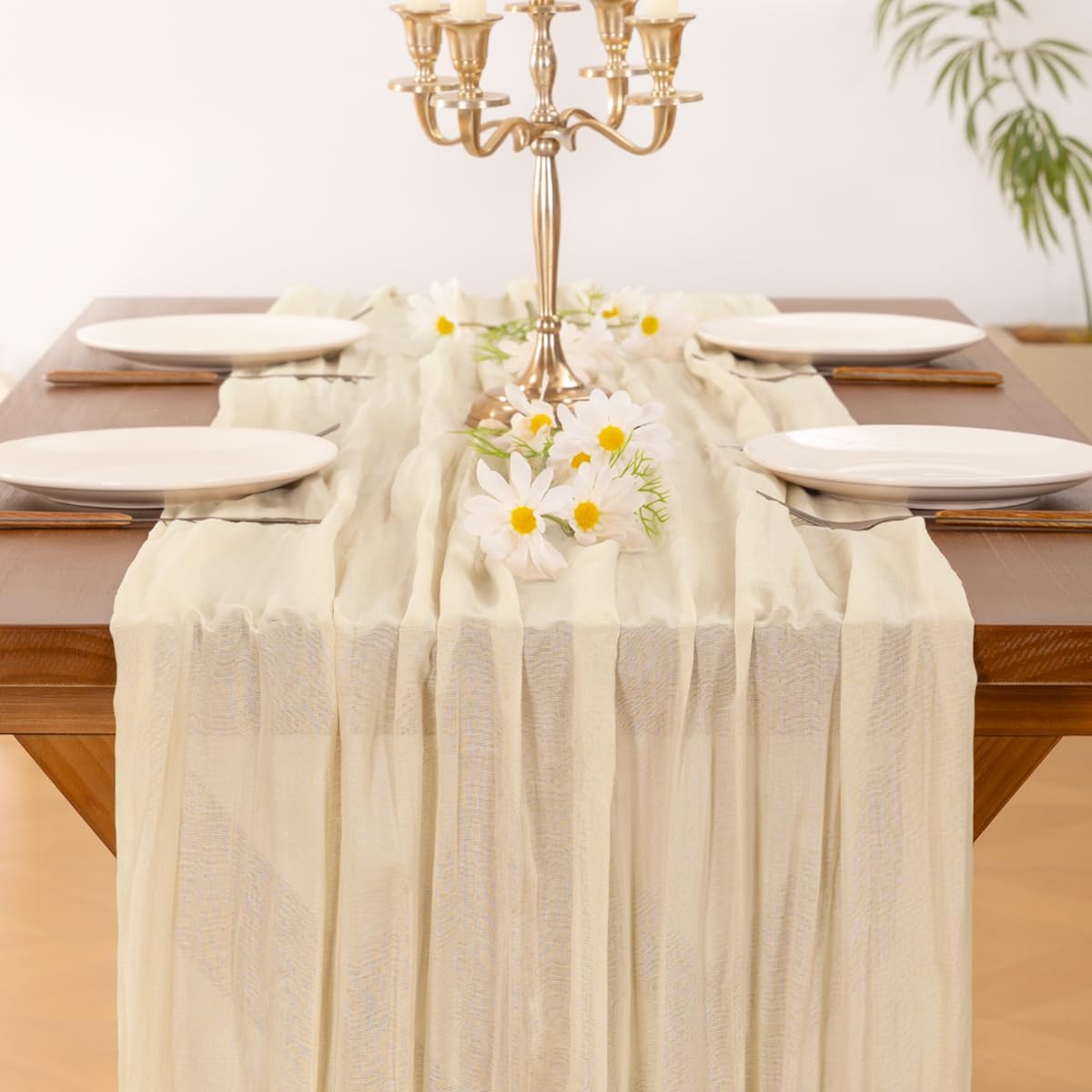 Socomi Beige Table Runner - 14FT Boho Rustic Cheesecloth for Spring Easter Wedding & Baby Shower Decor