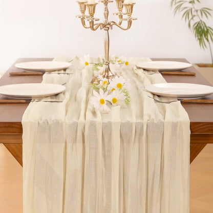 Socomi 6pcs Beige Summer Cheesecloth Table Runner Boho Rustic Gauze 120 inch 10FT Cheese Cloth Sheer Runner for Wedding Party Baby Shower Birthday Home Decor Holiday Decorations