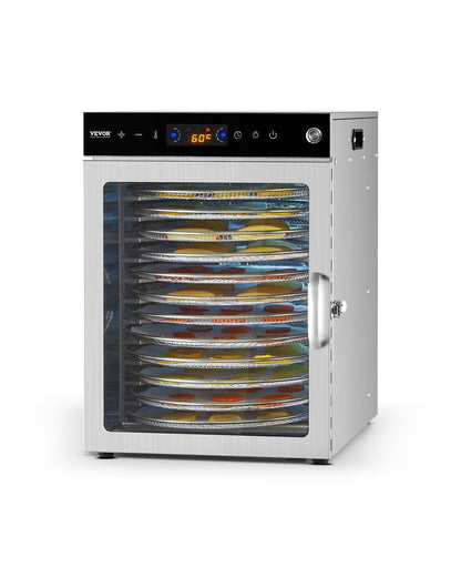 VEVOR Food Dehydrator Machine, Rotary 12 Stainless Steel Trays, 800W Electric Food Dryer with Adjustable Temp & 24-Hour Timer, Food-Dehydrator for Jerky, Meat, Fruit, Vegetables, Herbs, Dog Treats