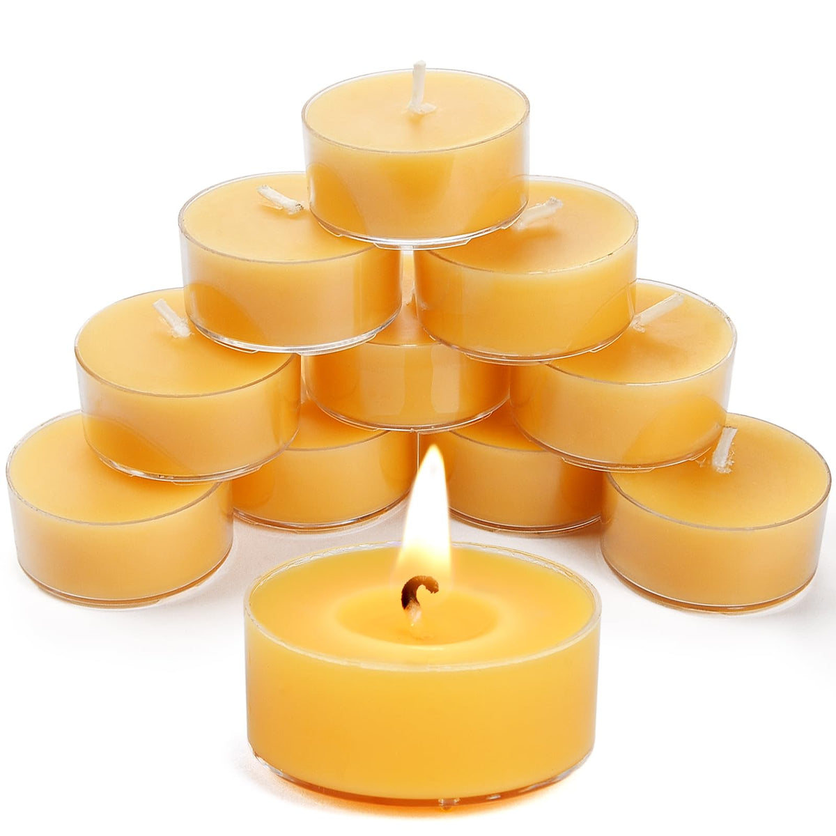 DEYBBY Natural Beeswax Tea Candles 10 Pack, Unscented Beeswax Tealight Candles Bulk, 4 Hours Small Tealights in Clear Cup for Home Decoration Emergency Spa Relaxation