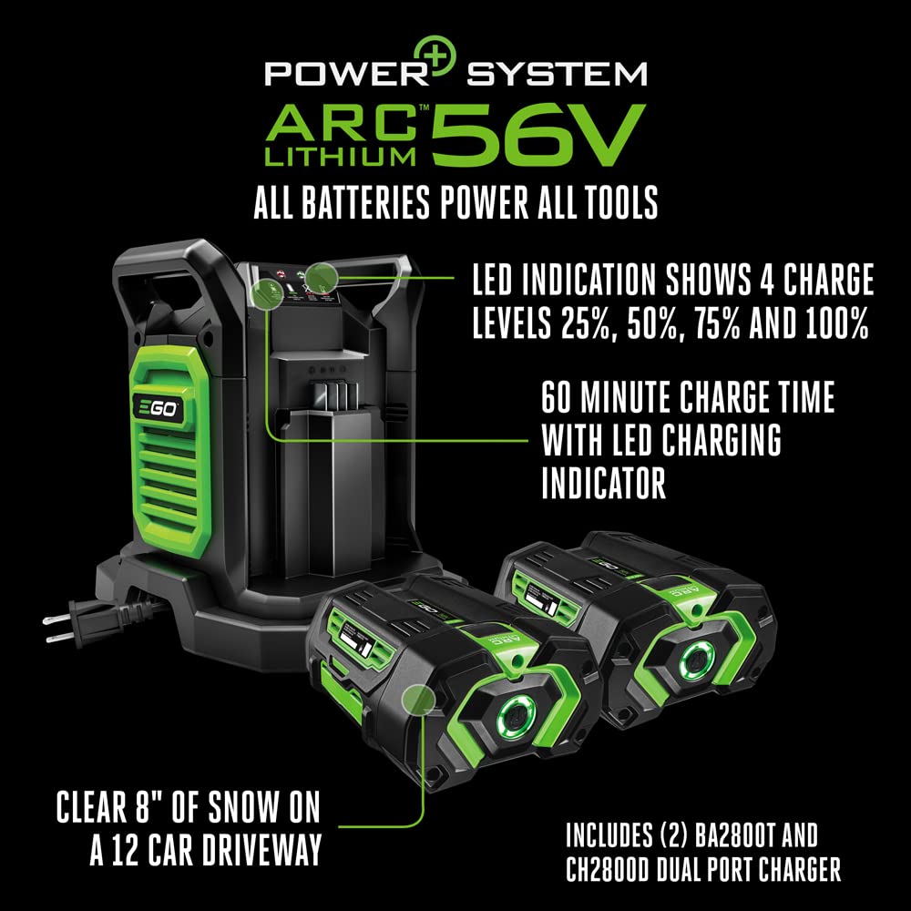EGO POWER+ 21" Electric Snow Blower, Cordless Steel Auger, Includes (2) 56V 5.0Ah Batteries and Dual Port Charger - SNT2112