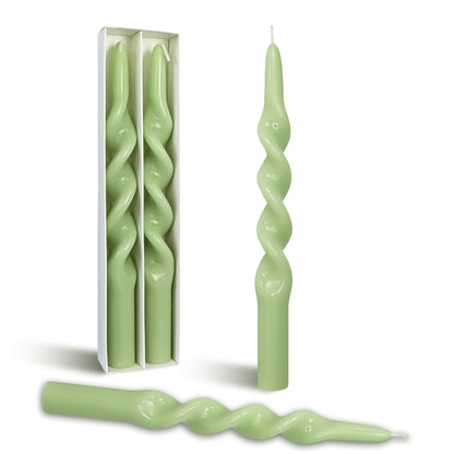 BALEAGCDL Twisted Taper Candle Green Spiral Candlesticks 10 Inch Unscented Handmade Smokeless Dinner Candles Set for Holiday Wedding Party Gift Home Decoration