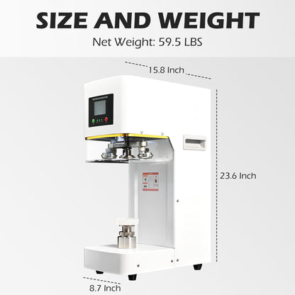 Fully Automatic Can Sealer Machine, 140W Commercial Automatic Cup Sealing Machine, Glass Plastic Tin Can Cup Can Sealer with Counter, Dia. 2.17”, Height 3.62” & 4.53” & 4.8” & 6.61”, 110V