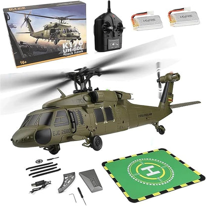 K170 UH60L Remote Controlled Helicopter for Adults RC Aircraft Plane 2.4Ghz 4CH RC Helicopter Heli Aileronless 6-Axis Gyroscope Altitude Hovering (2 Batteries)