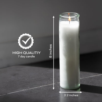 Estrella Blanca 2x8 Inch Unscented Devotional Prayer Candle – Single Long-Burning White Religious Candle in Clear Glass Jar for Altars, Memorials, Baptism & Spiritual Reflection