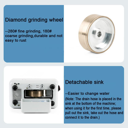 INTBUYING Manual Optical Hand Edger, 110V Eyeglasses Lens Grinder Machine with #240 and #180 Lens Grinding Wheel 50W Lens Polisher with Removable Sink