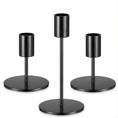 3 Pcs Black Candlestick Holders Set - Matte Black 5.5" & 3.3" Taper Candle Holders for Modern Table Centerpiece and Home Decor