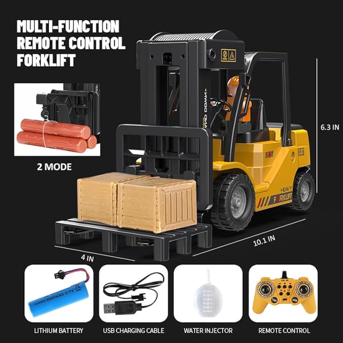 RC Forklift 2 in 1 Transform Lift Fork &amp Hook Kids Forklift Toy with Light &amp Sound &amp Spray 11 Channel Remote Control Forklift Construction Vehicles Toy Gift for Kids 6+