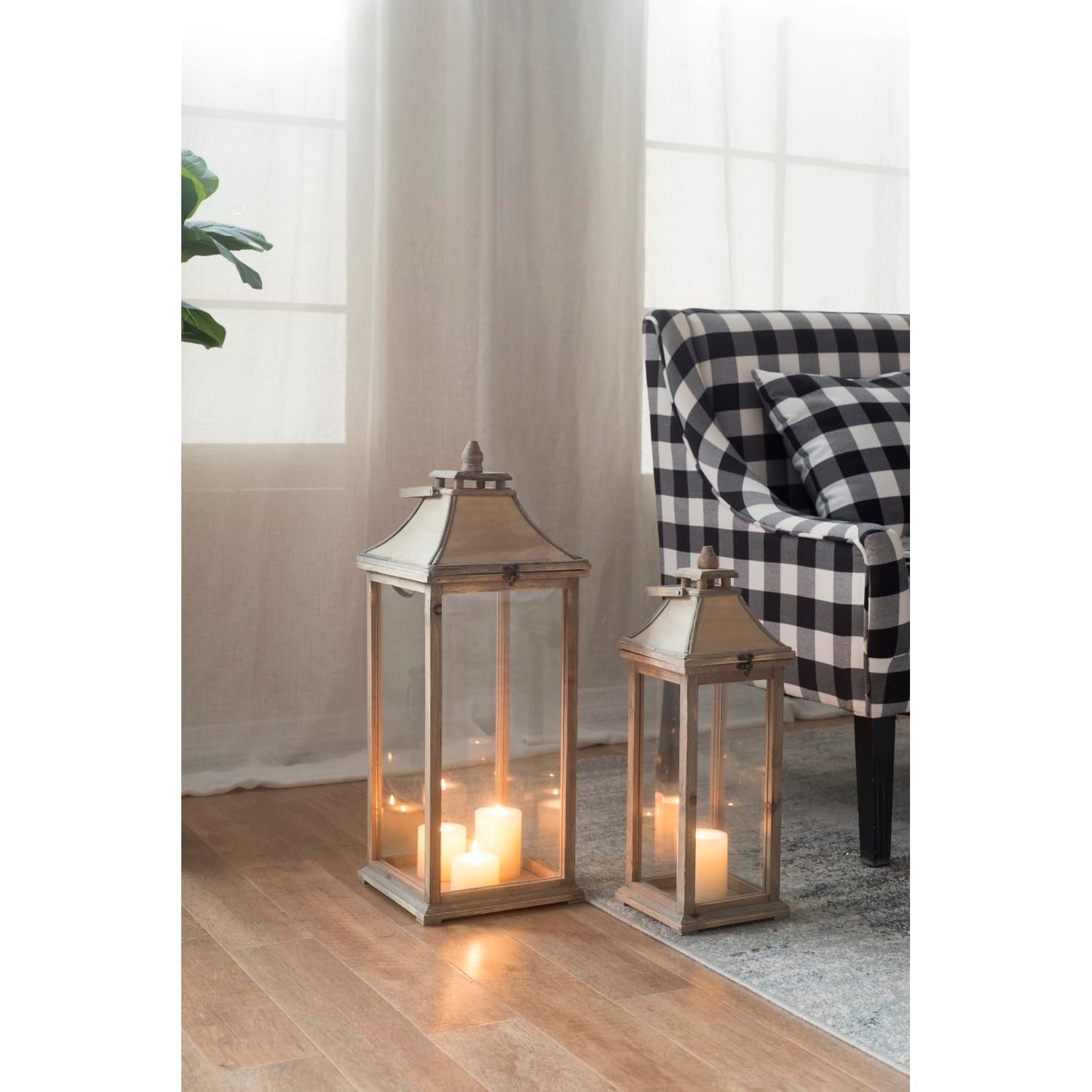 Wooden Candle Lantern Decorative - Ivory - Display Decorative Candles - Indoor Outdoor - Holiday Décor