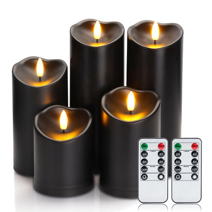 Amagic Black Halloween Flameless Candles with Remote, Waterproof Outdoor Candles Battery Operated with Timer, Plastic Flickering LED Pillar Candle for Holiday, Theme Party, Pumpkin Decor, Set of 5