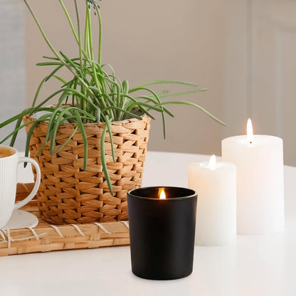 Healifty Matte Black Candle Holders, Set of 4 2-Inch Votive Glass Vessels for Table Centerpiece, Frosted Tealight Cups for Valentine’s Day and Modern Wedding Decor