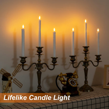 Homemory 12 Pcs Plastic Flameless Taper Candles with Remote Timer Dimmer, White Taper Candles Battery Operated with Flickering Flame Light Lifelike Led Candlesticks for Indoor Decoration 9.6 Inches