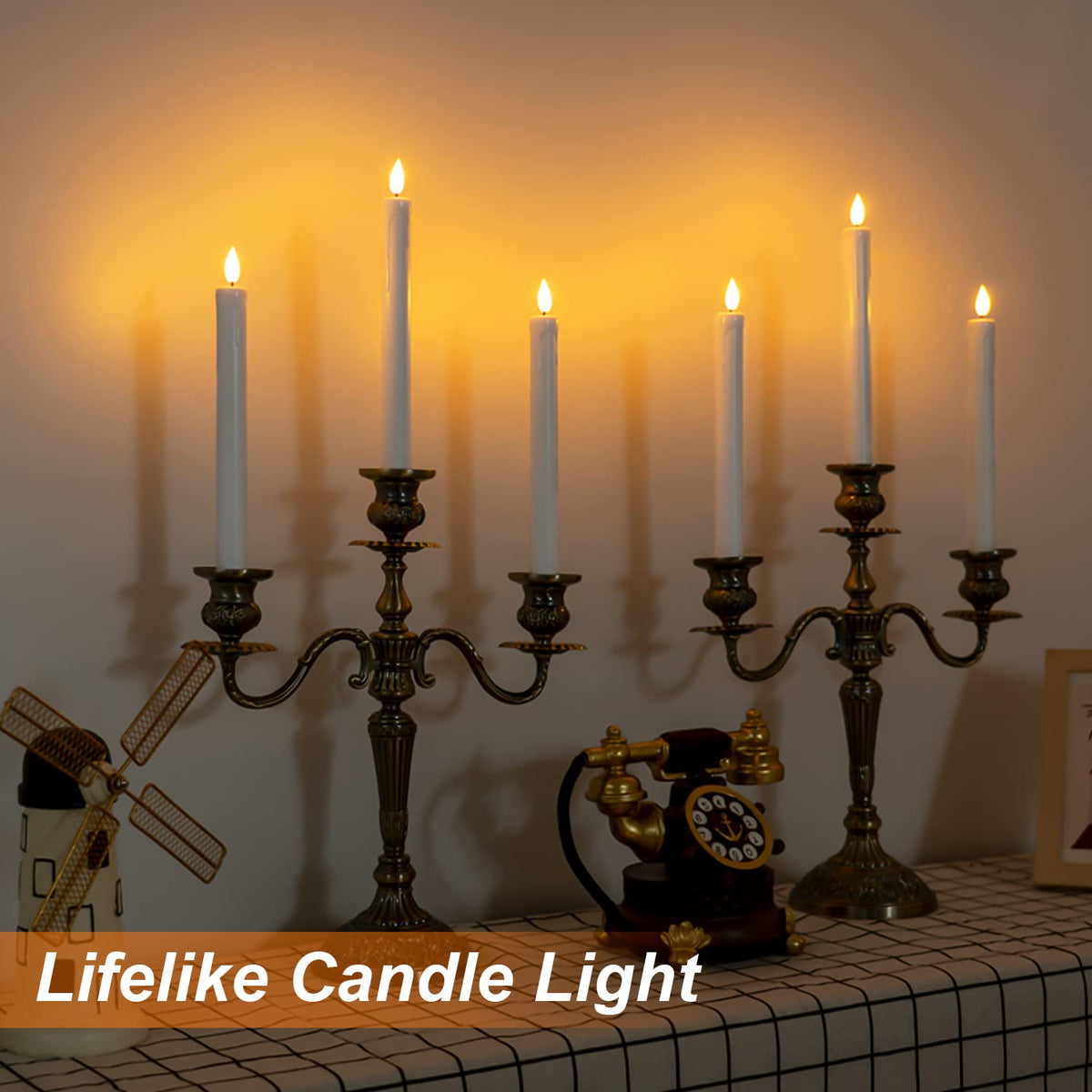 Homemory 24 Pcs White Flameless Taper Candles with Remote Timer, Lifelike Taper Candles Battery Operated with Flickering Light, Plastic, Led Candlesticks, Christmas Home Wedding Decor, 9.6 Inches