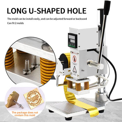 Upgraded Hot Foil Stamping Machine 5x7cm 110V Digital Embossing Machine Manual Tipper Stamper for Leather PU Paper Logo Embossing 1.97"x2.76"
