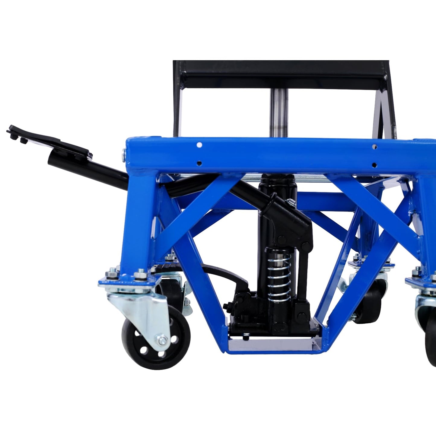 SPOFLYINN 300 Lbs Hydraulic Motorcycle Scissor Jack Lift Foot Step with 4 Wheels Jack Stand Portable Lift Table for Small Dirt Bikes Blue