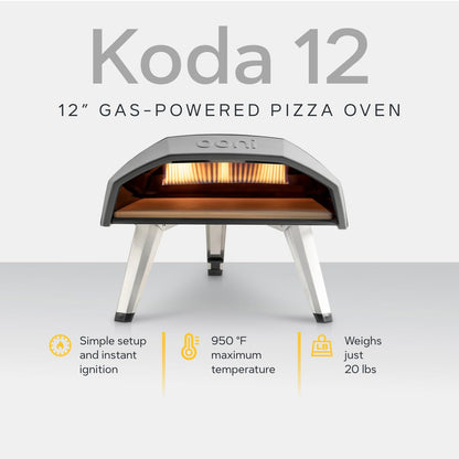 Ooni Koda 12 Portable Gas Pizza Oven Bundle - Includes 12" Pizza Peel, Turning Peel and Koda 12 Carry Cover