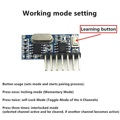 QIACHIP 10 Pack Wireless 433Mhz RF Module Receiver and Transmitter Remote Control Built-in Learning Code 1527 Decoding 4 Channel Output (Transmitter and Receiver kit)