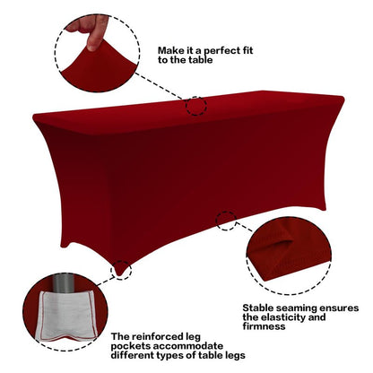 IVAPUPU 2 Pack 8FT Table Cloth for Rectangular Fitted Events Stretch Burgundy Table Covers Washable Cover Spandex Tablecloth Protector for Party, Wedding, Cocktail, Banquet, Festival