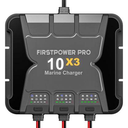 Upgraded 3 Bank Marine Battery Charger 10X3, 30A (10A/Bank) - 12V Waterproof Onboard Battery Charger, Battery Maintainer & Desulfator for SLA/AGM, Lithium (LiFePO4), Calcium & Deep-Cycle Battery