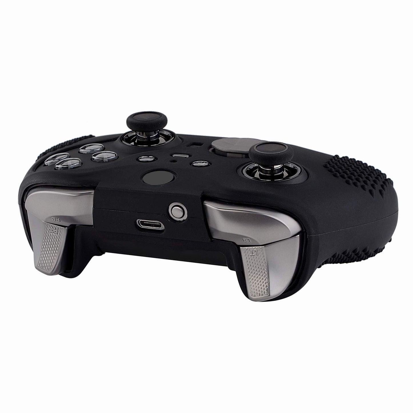 eXtremeRate PlayVital Black Soft Anti-Slip Silicone Cover Skins, Controller Protective Case for New Xbox One Elite Series 2, Xbox Elite 2 Core with Thumb Grips Analog Caps
