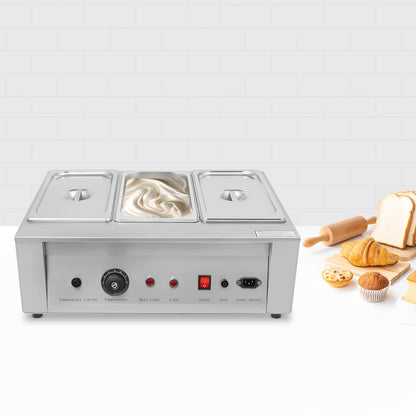 FXEIPOL Commercial Chocolate Tempering Machine, 3 Tanks Stainless Steel Chocolate Melter, 300W Electric Chocolate Warmer Machine for Beverage Stores, Restaurants