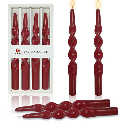 10 Inch Taper Candles Spiral Candle Unscented Handmade Set of 4 Smokeless Long Burning Twisted Candlesticks for Wedding Decoration Christmas(Red)