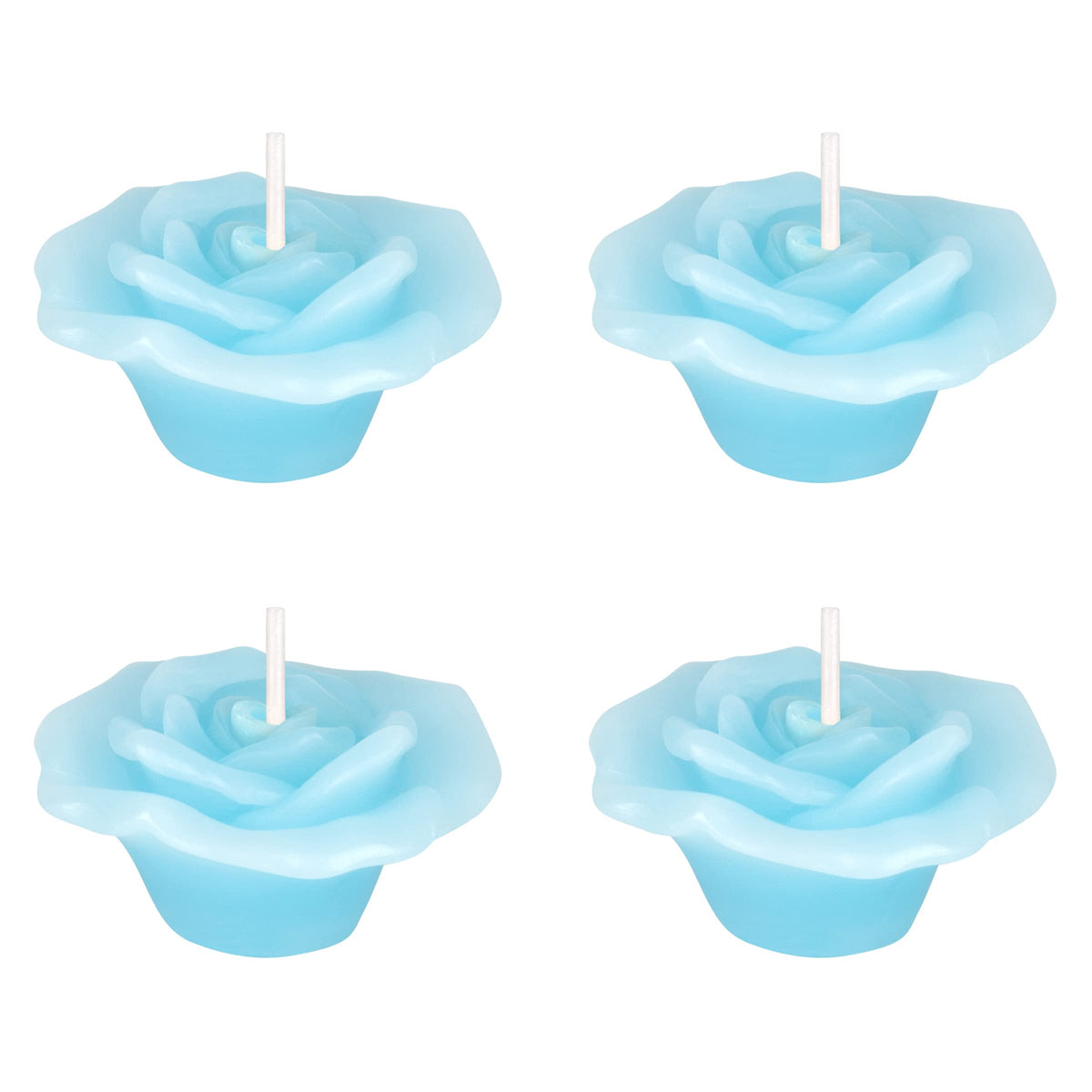 Mega Candles 4 pcs Unscented Rose Petals Flower Light Blue Floating Candles, Hand Poured Wax Candle 2 Inch Diameter, Home Décor, Wedding Centerpieces, Holidays, Occasions, Events, Festivities
