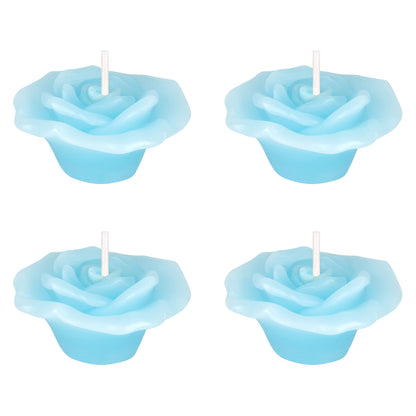Mega Candles 4 pcs Unscented Rose Petals Flower Light Blue Floating Candles, Hand Poured Wax Candle 2 Inch Diameter, Home Décor, Wedding Centerpieces, Holidays, Occasions, Events, Festivities