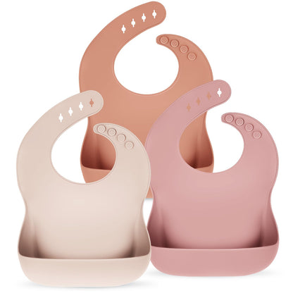 Eascrozn Silicone Bibs for Babies Toddler Girls Set of 3, Soft Adjustable Baby Bibs for Eating, BPA Free, Waterproof Bibs for Baby Feeding Essentials Baby Gifts