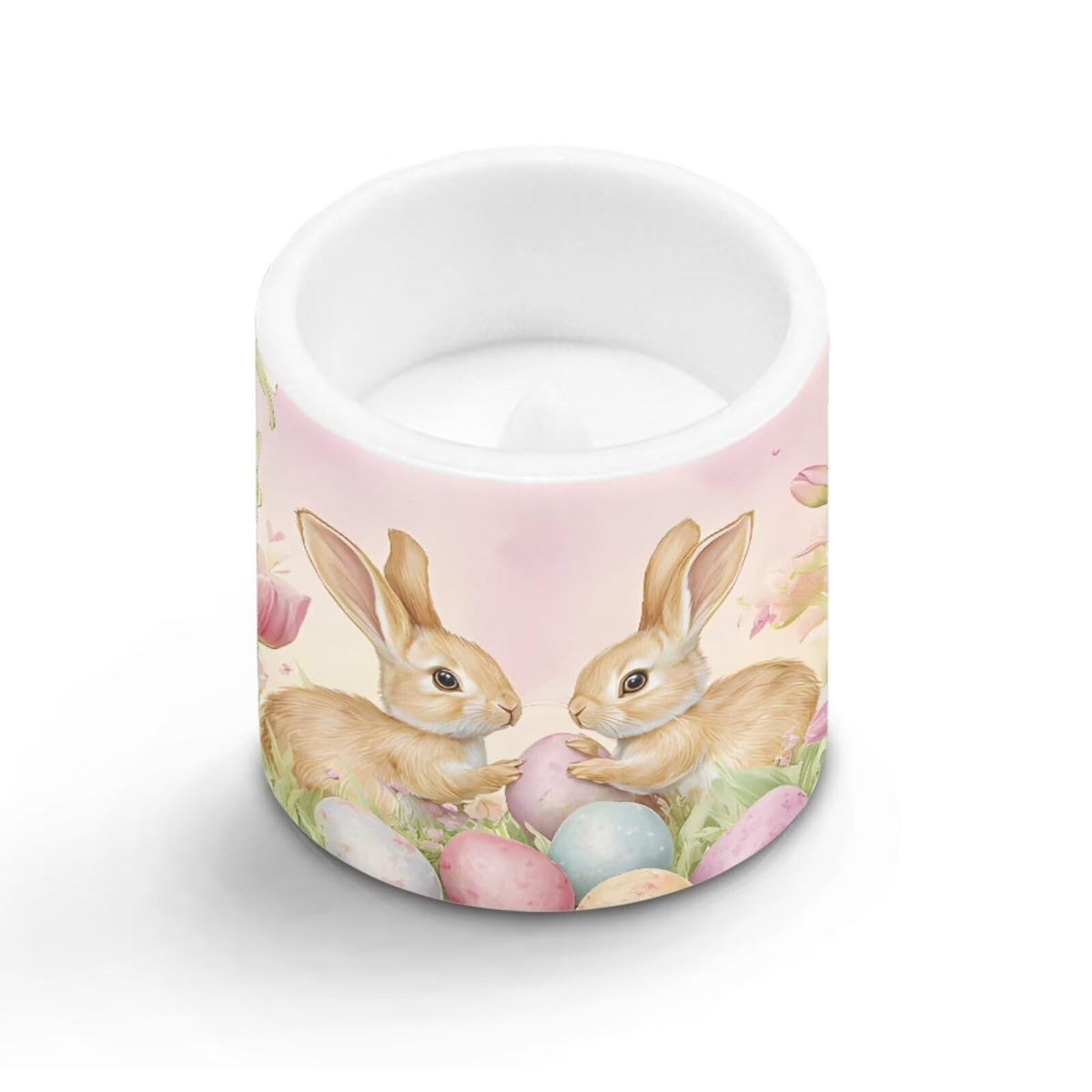 Merkmak Pack of 4 Easter Day Flameless Candles with Remote Battery Operated Candles with Timer Flickering LED Elictric Pillar Tealights for Party Decorations, Easter Egg Bunny Tulip