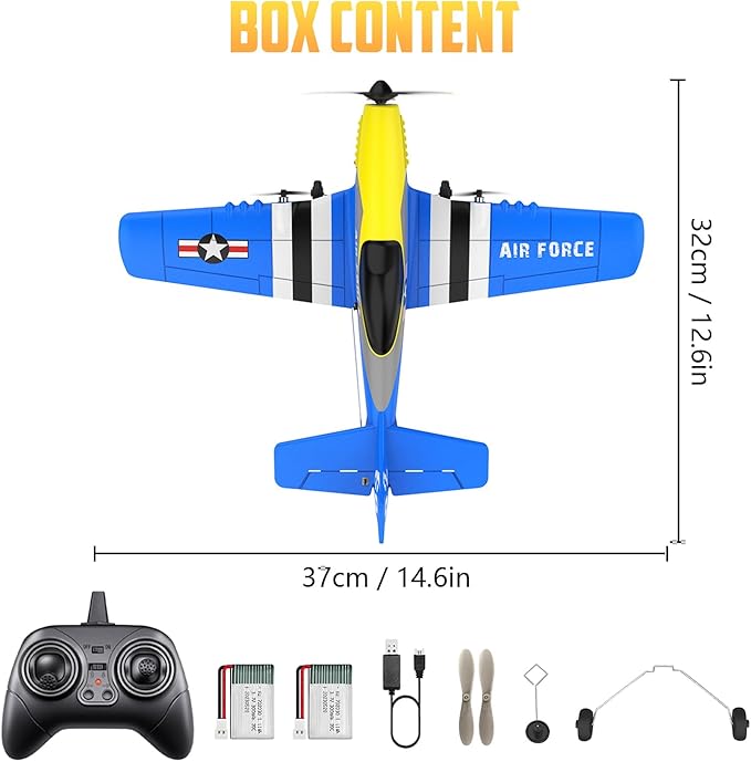 HAWK'S WORK 3 Channel RC Plane P-51D Mustang Remote Control Airplane Ready to Fly 2.4GHz 6-axis Gyro Stabilizer Easy to Fly for Kids &amp Beginners