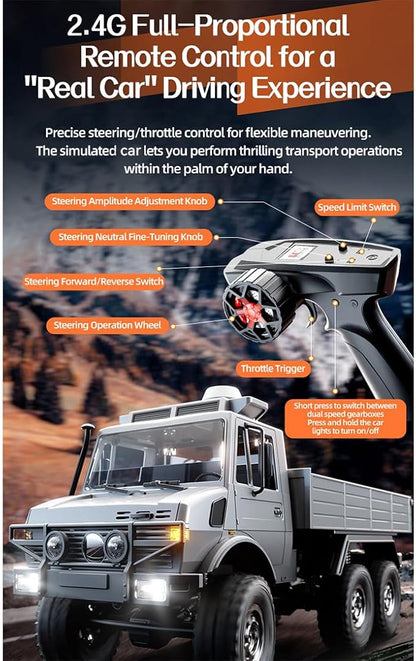 Helixsun All-Terrain Off-Road RC Transport Truck (Silver) 1/18 Scale 6WD 15KM/H Remote Control Transport Truck Vehicle Model Gift for Adults -RTR