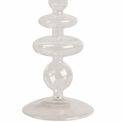 Glass Candle Holder - Taper Candle Holders for Table Decor, Dining Room or Mantel Display, Modern Disc and Sphere Design Home Decor Candle Holder – 7", Frosted Clear Glass