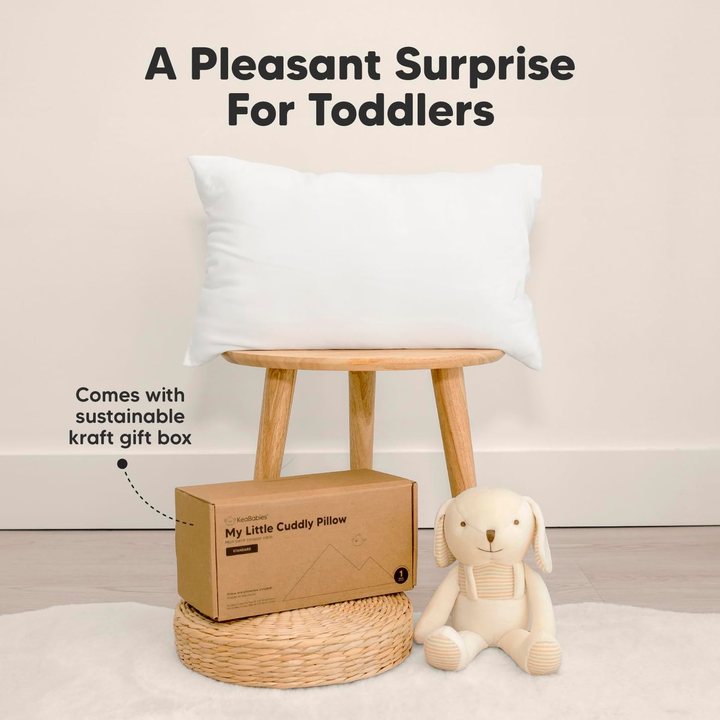 Toddler Pillow with Pillowcase - 13x18 My Little Cuddly Pillow, Viscose Derived From Bamboo Nursery Toddler Pillows for Sleeping,Kids Pillow,Small Travel Pillows,Mini Toddler Bed Pillow (Soft White)