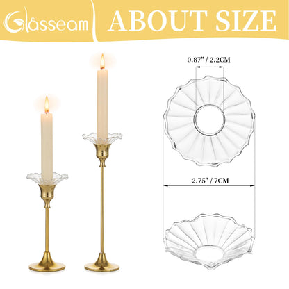 Glasseam Glass Bobeches for Candlesticks Holders: Clear Candle Drip Protectors Set of 12 Ribbed Wax Catchers for Candle Stick Holder Taper Candle Holders for Table Centerpiece Wedding Christmas Dining