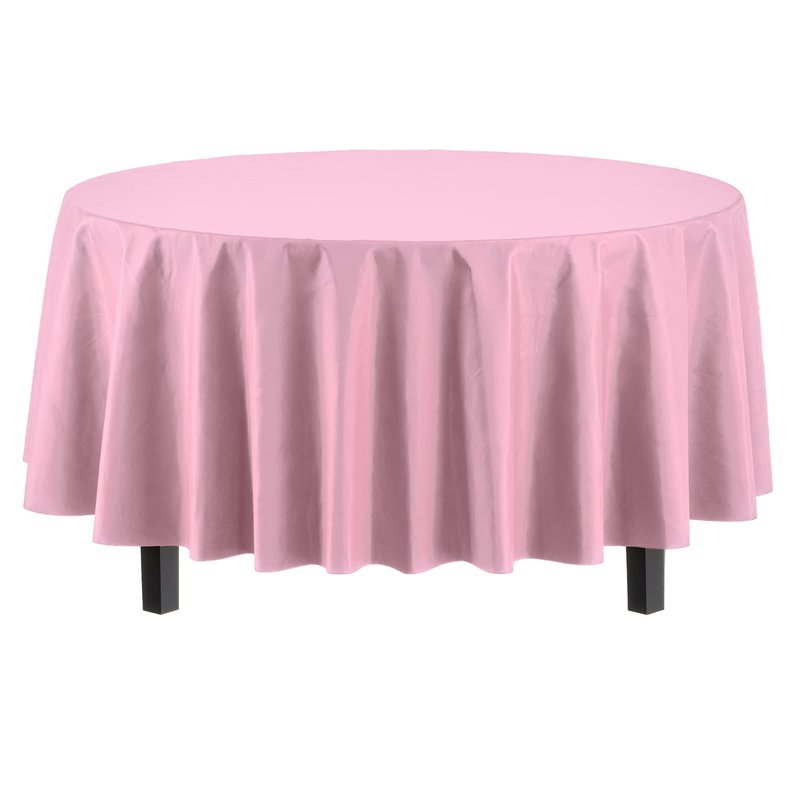 Exquisite Party Solids 6-Pack Premium Plastic Tablecloth 84in. Round Plastic Table Cover - Pink