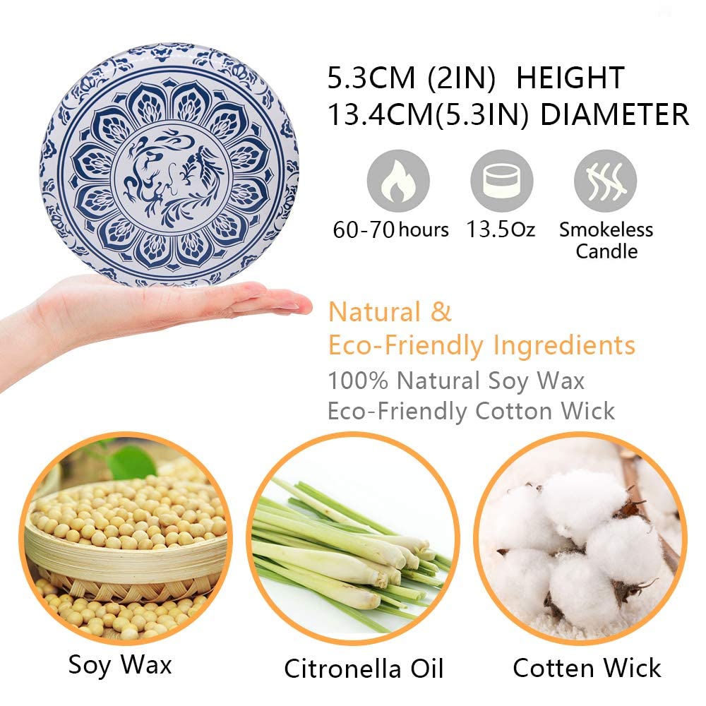 Citronella Candles Outdoor, Large 3 Packs 13.5oz 3 Wicks Soy Wax Candles, up to 225 Hours for Garden, Backyard, Patio, Yard, Balcony, Camping, Indoor