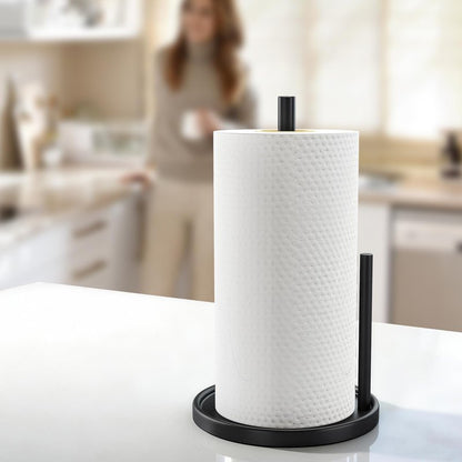 Jesginboo Paper Towel Holder Countertop, Black Kitchen Paper Towels Holder, Paper Roll Holder with Weighted Base