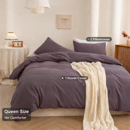 ECOCOTT Lilac Purple Duvet Cover Queen, 100% Washed Cotton 3 Piece Duvet Cover Sets 1 Duvet Cover with Zipper and 2 Pillowcases Bedding Set(Lilac Purple,Queen)