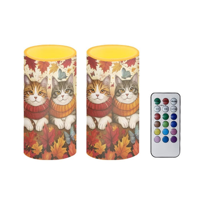Luarisgur Fall LED Candles with Remote Cat Maple Leaves Flameless Candles Battery Operated LED Warm Light Flickering Candles for Thanksgiving Theme Decor Autumn Fall Harvest Living Room Decorations