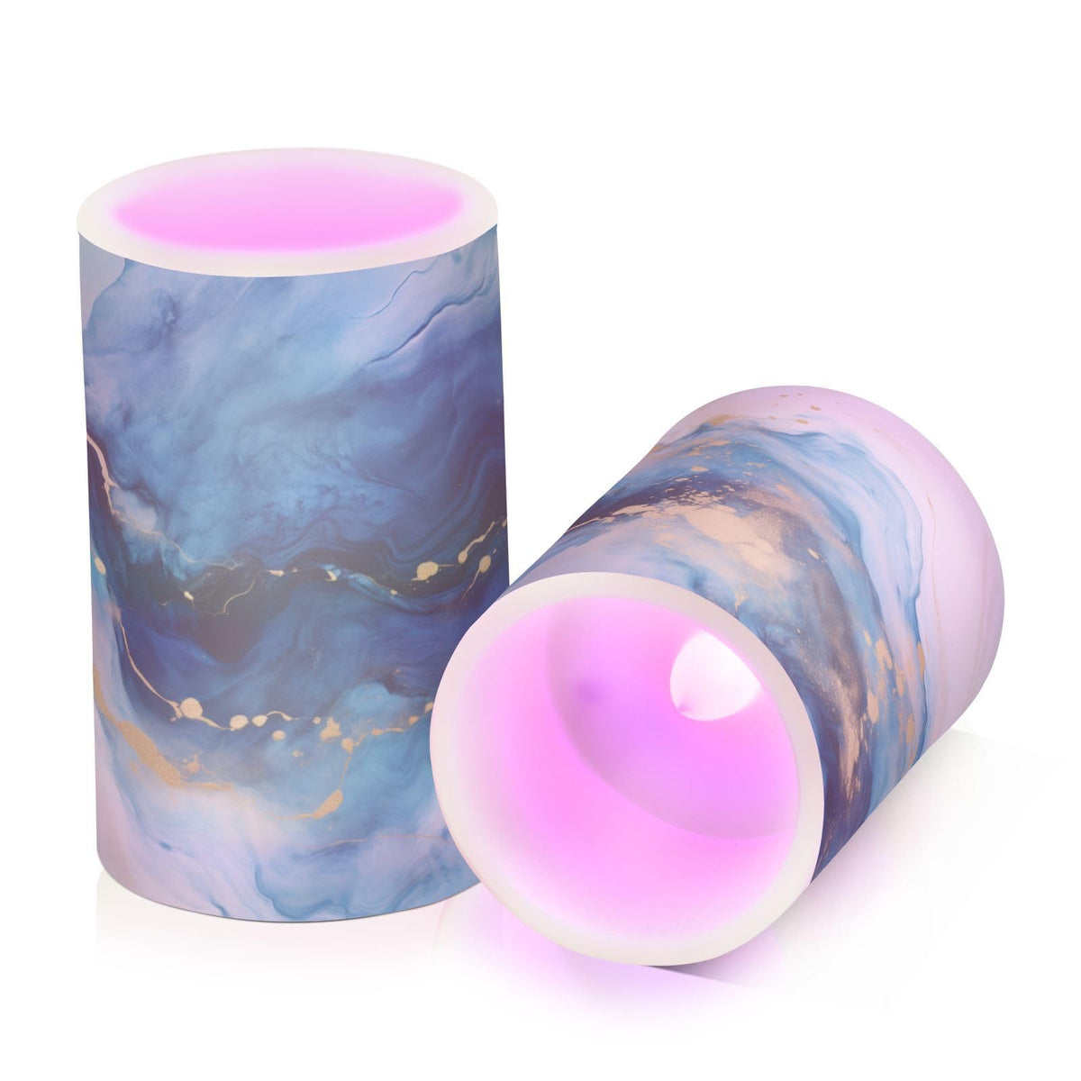 BOENLE Flickering Flameless Candles, Marble Navy Blue LED Candles with Remote Timer, Set of 2 Battery Operated Candle for Valentine Wedding Birthday