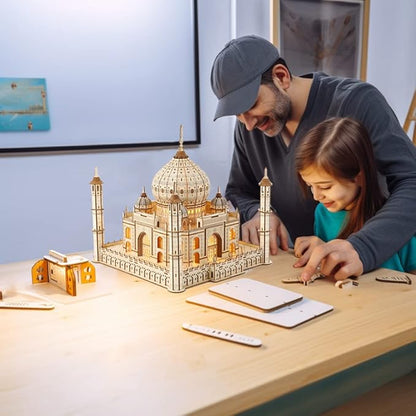 3D Wooden Puzzle Architecture Building Taj Mahal Model Craft STEM Kit LED Light DIY Home Decoration Mother's Day Birthday Gift for Adults &amp Kids (Taj Mahal)