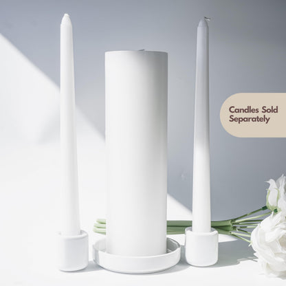 Unity Candle Holders and Vase Set, White Porcelain Candleholders for Taper Candles and Vase for Pillar Candle, Set of 3, Minimalist Round Ceramic Candle Holders, Great for Wedding Candle Set