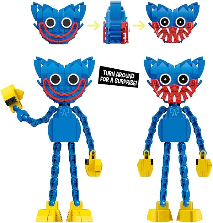 Brickcraft Officially Licensed Poppy Playtime Huggy Wuggy with Posable Limbs and Interchangeable Faces Included 240 Pieces Multicolored Brick Building Set