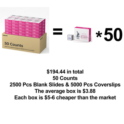 Vabiooth 50 Pack 7500 Pcs Microscope Slides Kit, 2500 Pcs Pre-Cleaned Blank Microscope Slides and 5000 Pcs 22x22mm Square Coverslips Cover Glass for Monocular Binocular Trinocular Microscopes