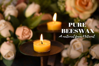Pure Beeswax Tealight Candles | 50 Pack Natural Unscented Beeswax Candles, Long Burning 4+ Hours Clean Burning, Yellow