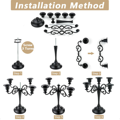 Metal Candelabra Candle Holder for Taper Candles, 5 Arms Black Candlestick Holders 10.24 inch Tall, Gothic Candle Stick Holder for Christmas Halloween Wedding Table Centerpiece Decoration